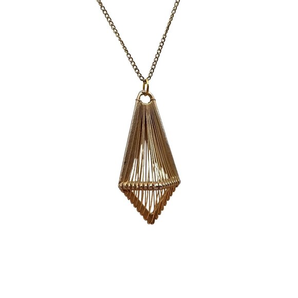 Vintage Gold-Toned Wire Wrapped Geometric Pendant Necklace with Chain - Picture 3 of 5